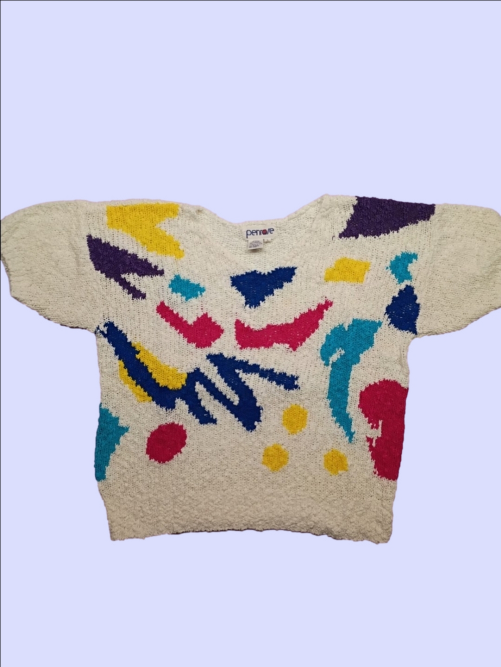 80's "Kidcore" Aesthetic Art Pop Color Pattern Short-Sleeve Sweater